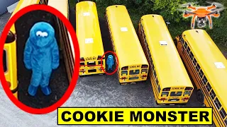 YOU WONT BELIEVE WHAT MY DRONE CAUGHT AT THIS ABANDONED SCHOOL BUS YARD| DRONE CAUGHT COOKIE MONSTER