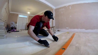 Oak parquet floor installation time-lapse