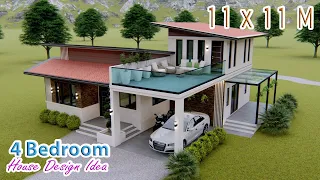 HOUSE DESIGN IDEA | 11 X 11 Meters (36ft by 36ft) | 4 Bedroom with Balcony