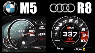 600HP Battle: Audi R8 V10 Plus vs New BMW M5 F90 Top Speed 0-300 km/h