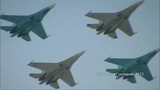 100 лет ВВС 4 х СУ-27 Пилотаж Воздушный бой. 10.08.2012