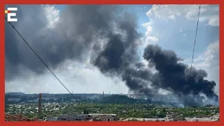 💥ПАЛАЄ ТА ВИБУХАЄ СКЛАД БК в окупованому Сорокиному Луганської області