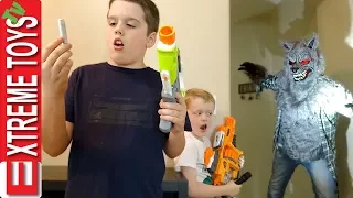 A Werewolf in the House! Nerf Blaster Shootout Attack!