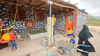 Majid's nomadic family's efforts to strengthen the porch column