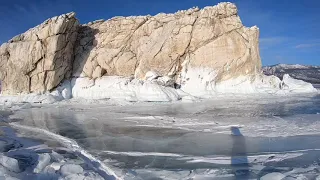 Walking on ice at Lake Baikal of Siberia 2019