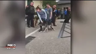 Tears flow as aging military dog gets hero's sendoff