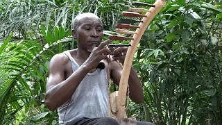 Jean-Paul Mboumba building a Ngombi harp