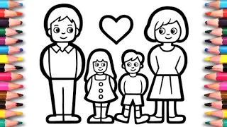 family picture drawing  and coloring for kids and toddlers - ABCD rhyme song | family drawing