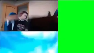 man destroys computer green screen