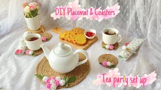 Easy Handmade Placemat and DIY coaster Idea|| DIY Jute Placemat|| Cute tea party set up|| Home Decor