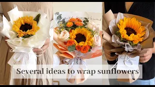 Sunflower Flower Bouquet Wrapping Tutorials(53) | Flower Bouquet Wrapping Technique & Idea
