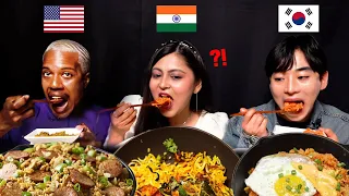 People Try Each Other's Fried Rice US VS India VS Korea (Kimchi Fried Rice, Jambalaya, Biryani)