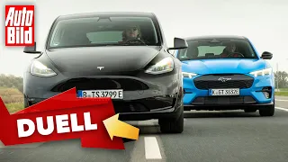 Tesla Model Y vs. Ford Mustang Mach-E GT (2022) | Zwei Elektro-SUV im Duell | mit Dennis Petermann