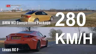 BMW M3 Competition Pack vs Lexus RC F (0 - 280 km/h)