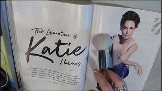 ASMR Katie Holmes Magazine Flip Through with Gum & Brush. Whispered