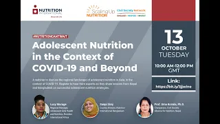 2nd Webinar on "Adolescent Nutrition in the Context of COVID-19 and Beyond"