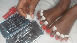 How to apply fake nails at home |DIY Pedicure|#Selfcaresundays