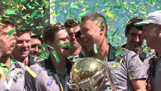 Australia celebrate winning the Cricket World Cup 2015 at Federation Square, Melbourne