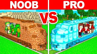 Noob vs Pro: Mikey vs JJ Family TRAIN House Build Challenge in Minecraft