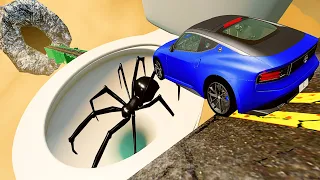 Open Bridge Crashes over Toilet with Giant Spider - BeamNG.drive