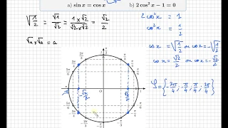 équations trigonométriques simples - résoudre cos(x)=sin(x) & 2cos²(x)-1=0 - Première Terminale S