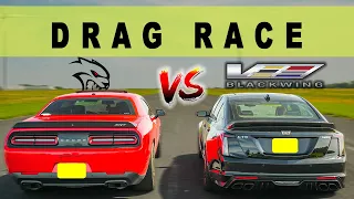 2022 Cadillac CT5-V Blackwing vs Dodge Challenger Hellcat, the V8 Showdown You Needed. Drag Race.