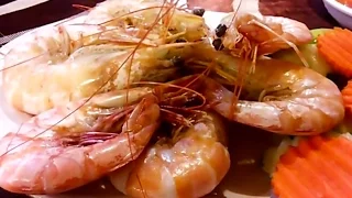 Asian Food - Boiled Prawns, Mango Salad With Horseshoe Crabs Eggs & Shark Soup - Sihanoukville Food