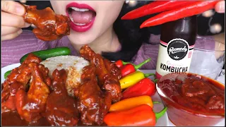 ASMR SOY SAUCE CHICKEN HONEY, CHILLI PEPPERS, SAMBAL, RICE, EATING WITH HANDS MUKBANG  咀嚼音 먹방