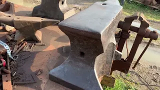 Old forged single horn anvil with windows 496 lbs