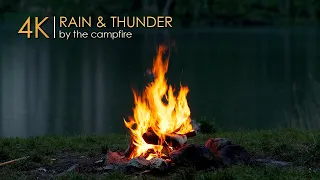 Soothing Sounds of Rain and Thunder by The Campfire ⛈️ 8K