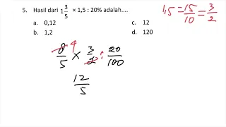 Ujian sd, hasil dari 1 3/5 x 1.5:20% adalah