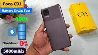 Poco C31 Battery Drain Test 🔋 | Battery Discharge 100% to 0% | Shutdown | 5000mAh Battery | Hindi