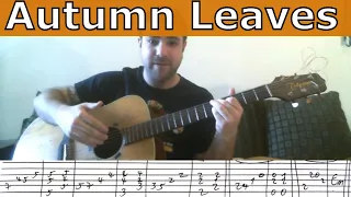 Tutorial: Autumn Leaves - Fingerstyle Guitar + Walking Bass - w/ TAB