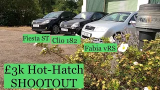£3k Hot-hatch Shootout - Ford Fiesta ST150 v Renault Clio182 v Skoda Fabia vRS. Who is the king?