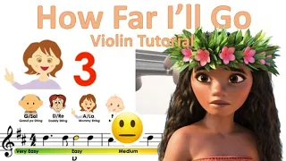 Moana - How Far I'll Go sheet music and easy violin tutorial