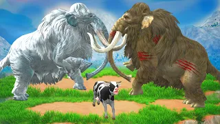 Zombie Mammoth vs White Woolly Mammoth Save Cow Cartoon Animal Revolt Epic Battle