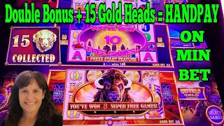 15 GOLD BUFFALO HEADS! JACKPOT HANDPAY! MINIMUM BET! Wonder 4 Tall Fortunes | Las Vegas Slots 2023