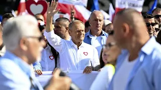 Poland's opposition supporters mass in Warsaw two weeks before election