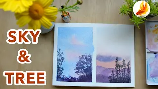 #13 How to Paint a Sky with Trees in Watercolor - 4 | Step-by-Step Guide