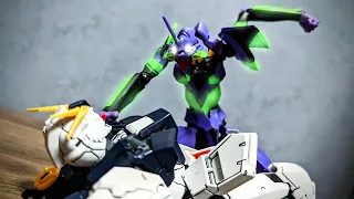 エヴァンゲリオン初号機 ＶＳ νガンダム(ニューガンダム)!! 【コマ撮り】【ガンプラ】【フィギュア】【StopMotion】