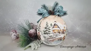 Decoupage ❄ Christmas bauble with a winter view ❄ playing children ❄ DIY tutorial....