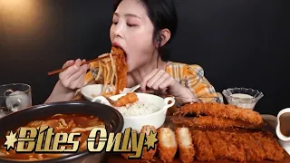 Thanks For 200 Subs ☺️ Eat with Boki - Cheesy Pork Cutlet, Kimchi Udon & Fried Shrimps *BITES ONLY*