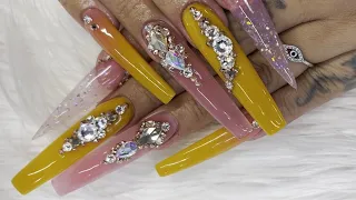 WATCH ME DO MY NAILS | XXXL NAIL TIPS | ACRYLIC & STONE PLACEMENT |BIRTHDAY SET