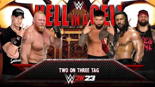 WWE 2K23 - Brock Lesnar & John Cena Vs Roman Reigns & Usos | Hell In A Cell | 4K 60 Fps