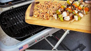 Weber Traveler The Best Portable Gas Grill / Marinated Shrimp and Vegetable Kabobs!  Awesome!!!
