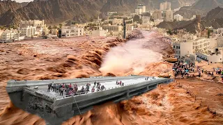 Record flood sweeps cars away and fills the desert with rivers in Rustaq, Oman