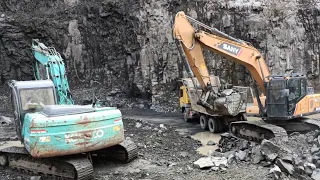 Kobelco excavator working and SANY excavator working amazing video quarry works milan