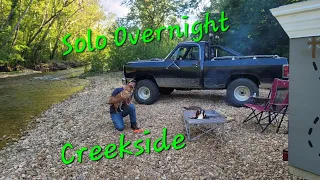 Solo Camping Overnight w/dog Creekside Food Coffee Truck Tour Beautiful Sounds of Nature