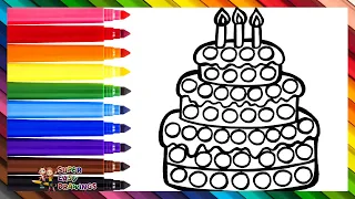 Draw and Color a Birthday Cake POP IT 🎂🔴🟠🟡🟢🔵🟣🌈 Drawings for Kids