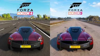 Forza Horizon 5 vs Forza Horizon 4 - Pagani Huayra - Direct Comparison (Sound + Graphics)